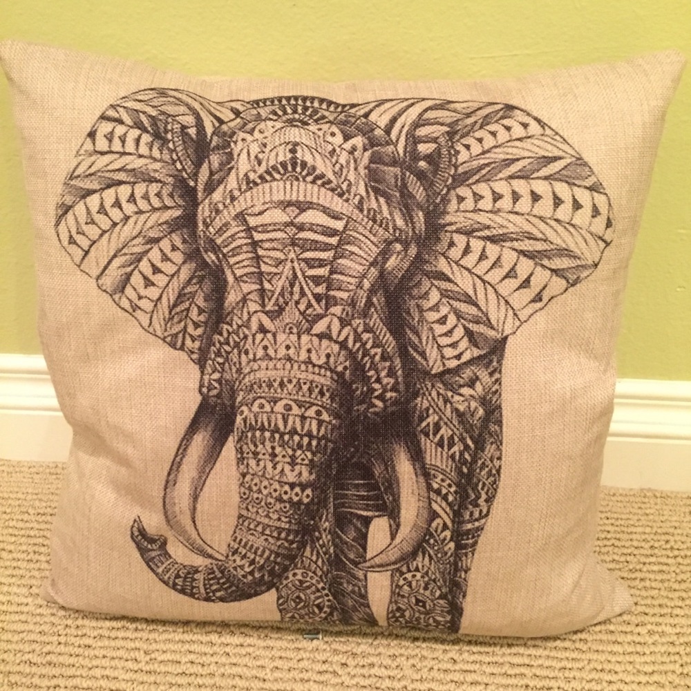 Feathered pillow with exotic elephant cover